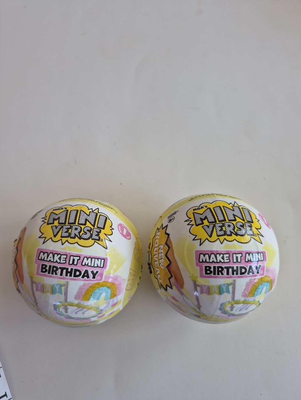 'Make It Mini Birthday' Party Surprise Balls - Yellow Miniverse MGA Set Of 2 New